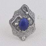 Lapis Lazuli Gemstone 925 Solid Silver Ring & Earrings Set