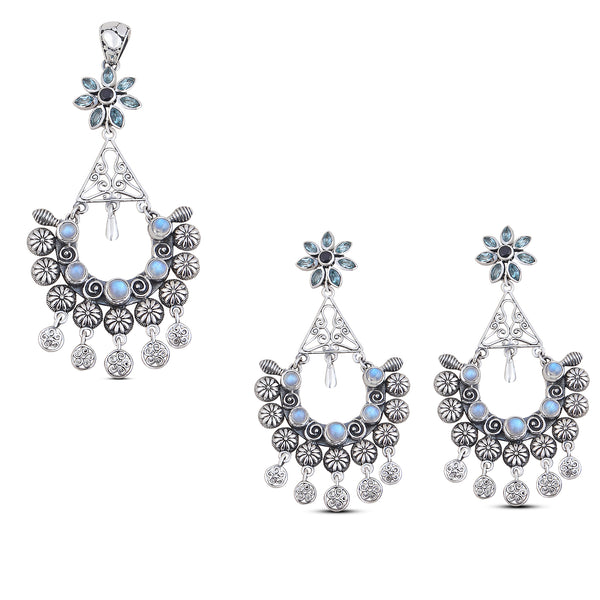 Rainbow Moonstone 925 Sterling Silver Pendant Set