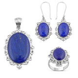 Lapis Lazuli Gemstone 925 Solid Silver Pendant Set