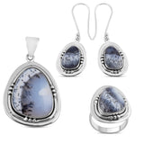 Dendritic Opal Gemstone 925 Sterling Silver Pendant Set