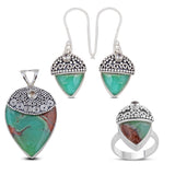 Chrysoprase Gemstone 925 Genuine Silver Pendant Set