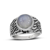 Natural Rainbow Moonstone Silver Ring