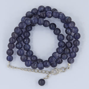 Blue Iolite 7mm Round Beads Silver Necklace