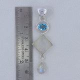 Rainbow Moonstone, Blue Topaz Silver Pendant