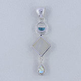 Rainbow Moonstone, Blue Topaz Silver Pendant