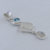 Rainbow Moonstone, Blue Topaz Silver Pendant