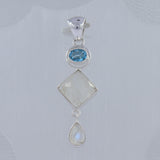 Rainbow Moonstone, Blue Topaz Silver Pendant