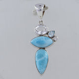 Blue Larimar, Crystal Gemstone Silver Pendant