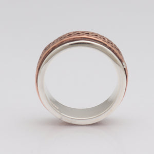 Textured Copper & Silver Dual Tone Band Rings
