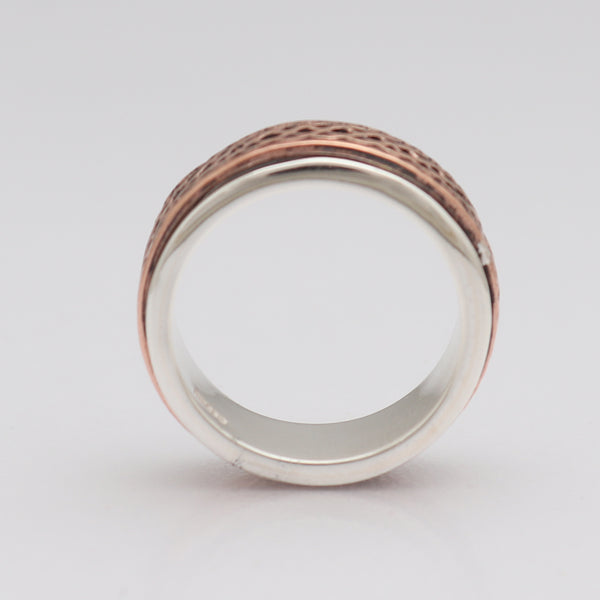 Textured Copper & Silver Dual Tone Band Rings