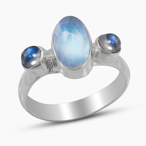 Rainbow Moonstone Silver Rings