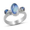 Three Stone Top Quality Fire Moonstone Ring 925 Sterling Silver