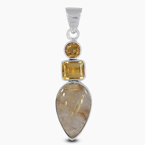 925 Sterling Silver Rutilated Quartz Pendants