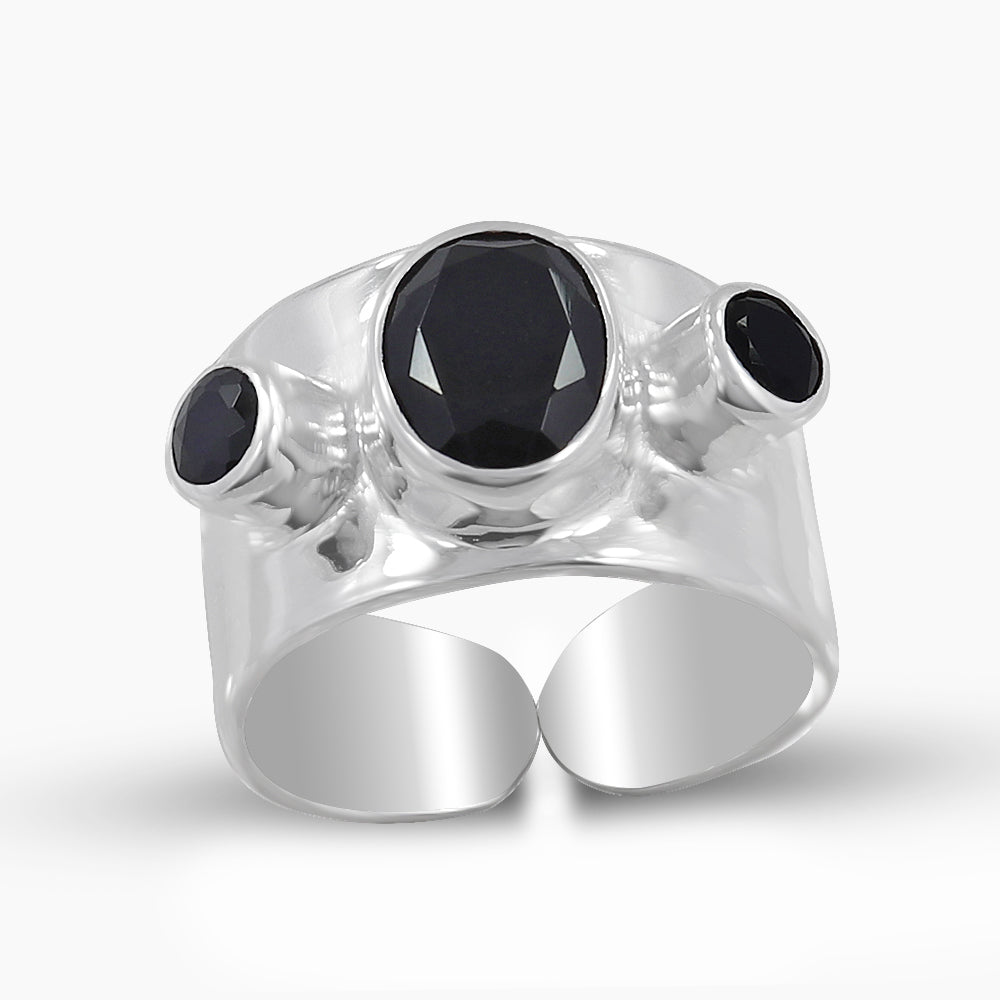 Black Onyx Adjustable Silver Rings