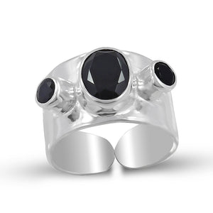 Smoky Quartz Adjustable Silver Ring