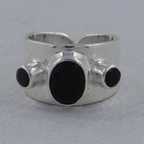 Smoky Quartz Adjustable Three Stone Silver Ring