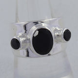 Smoky Quartz Adjustable Three Stone Silver Ring