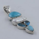 Larimar, Pearl 925 Sterling Silver Pendant