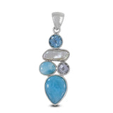 Larimar, Pearl 925 Sterling Silver Pendant