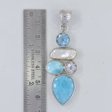 Larimar, Pearl 925 Sterling Silver Pendant