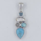 Larimar, Pearl 925 Sterling Silver Pendant