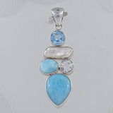 Larimar, Pearl 925 Sterling Silver Pendant