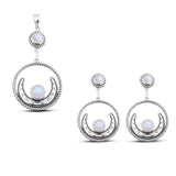 Rainbow Moonstone 925 Solid Silver Pendant Set