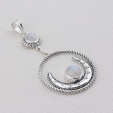 Rainbow Moonstone 925 Solid Silver Pendant Set