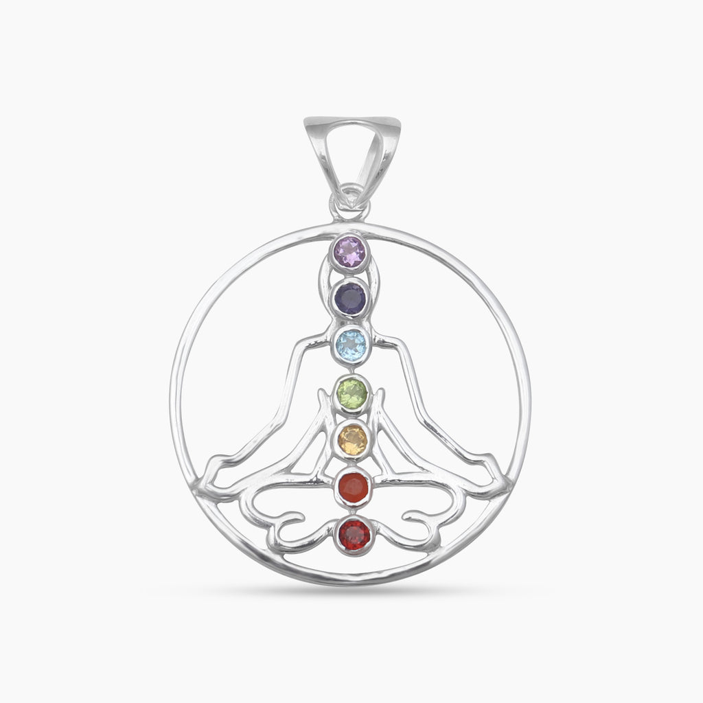 Multi Stone Yoga Meditation Chakra Silver Pendants