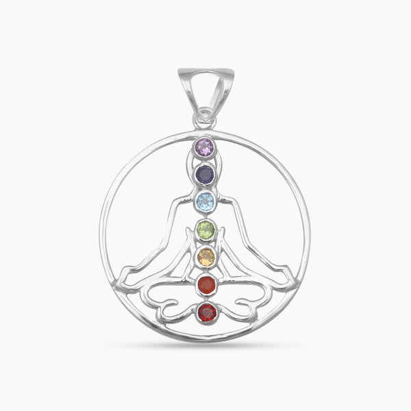 Multi Stone Yoga Meditation Chakra Silver Pendants