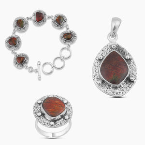 Ammolite Gemstone 925 Sterling Silver Pendant Set