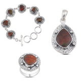 Ammolite Gemstone 925 Sterling Silver Pendant Set