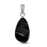 Raw Uncut Black Tourmaline Silver Pendant