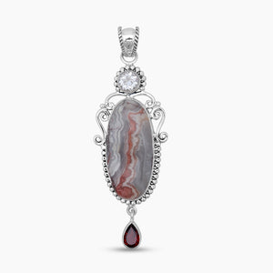 Crazy Lace Agate Silver Pendants