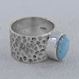 Blue Larimar Gemstone Wide Band Ring