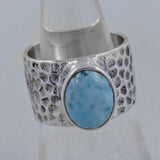 Blue Larimar Gemstone Wide Band Ring