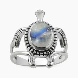 925 Sterling Silver Rainbow Moonstone Turtle Rings