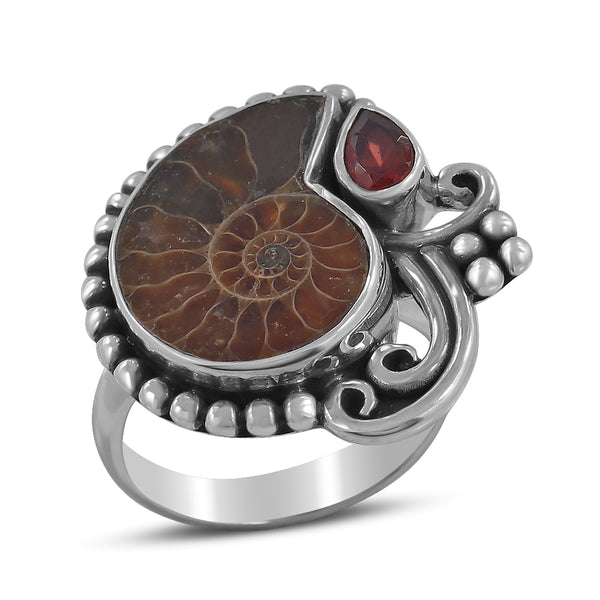 Ammonite & Garnet Silver Rings