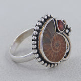 Ammonite & Garnet Silver Rings
