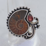Ammonite & Garnet Silver Rings