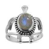 Turtle Ring with Larimar 925 Sterling Silver Nautical Beach