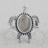 Turtle Ring with Larimar 925 Sterling Silver Nautical Beach