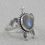 Turtle Ring with Larimar 925 Sterling Silver Nautical Beach