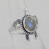 Turtle Ring with Larimar 925 Sterling Silver Nautical Beach