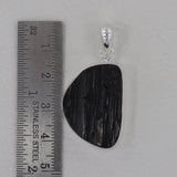 Raw Uncut Black Tourmaline Silver Pendant