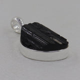 Raw Uncut Black Tourmaline Silver Pendant