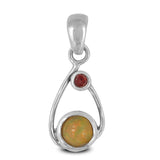 Ethiopian Opal with Garnet 925 Sterling Silver Pendant