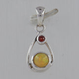 Ethiopian Opal with Garnet 925 Sterling Silver Pendant