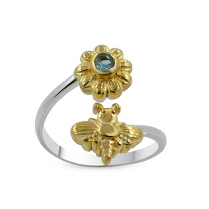 Blue Topaz Sterling Silver Gold Vermeil Adjustable Rings