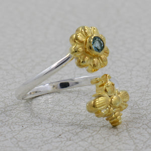 Blue Topaz Sterling Silver Gold Vermeil Adjustable Rings